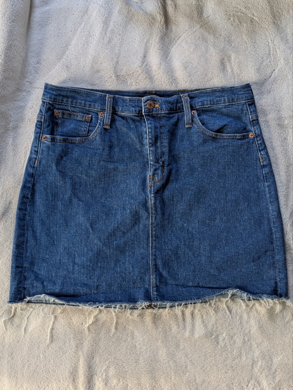 J. Crew Mercantile Straight Blue Denim Raw Hem Mini Skirt Women's Sz 12